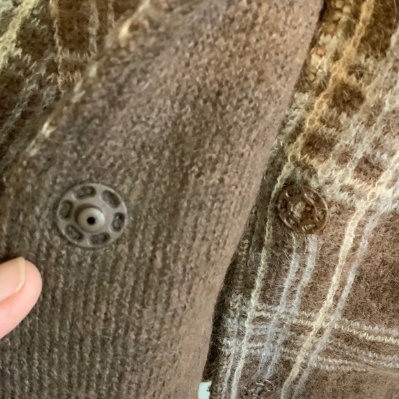 VTG ZARA long brown plaid cardigan coat with a hoodie. Mohair blend. Size M - Picture 7 of 10